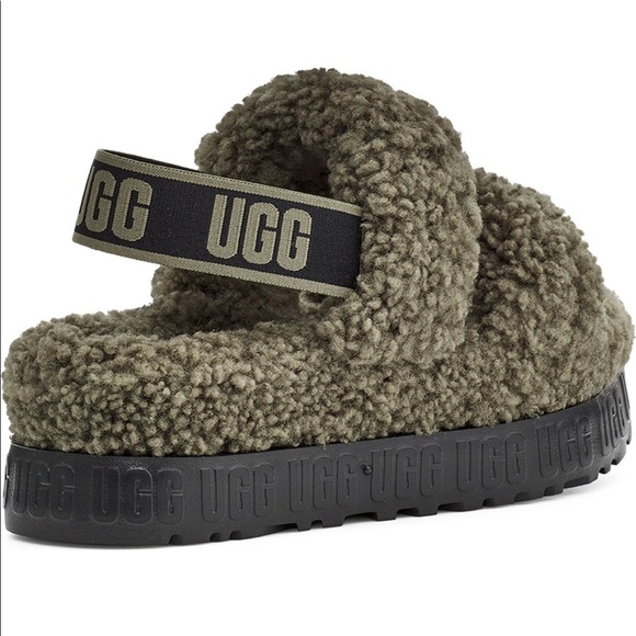 UGG® Oh Fluffita Burnt Olive Genuine Shearling Slingback Sandals - Picture 3 of 10